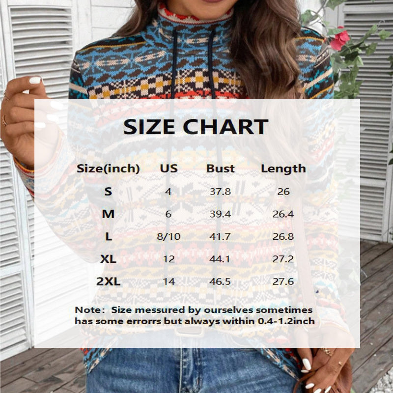 Women's High Neck Geometric Print Long Sleeve Top With Tie Detail - Stylish Casual Blouse For Spring&Fall