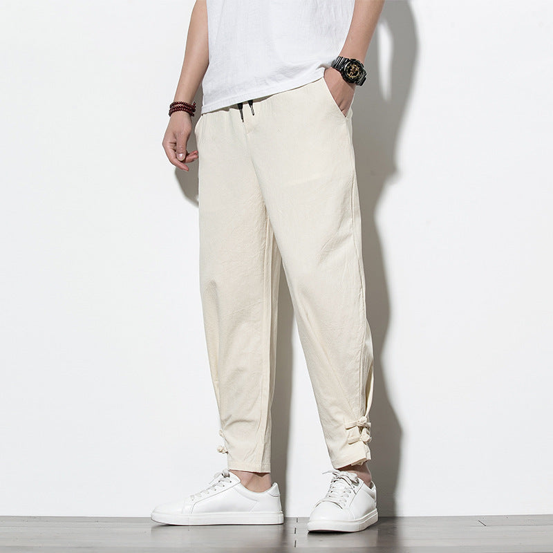 Chinese Style Cotton Linen Men's Track Pants