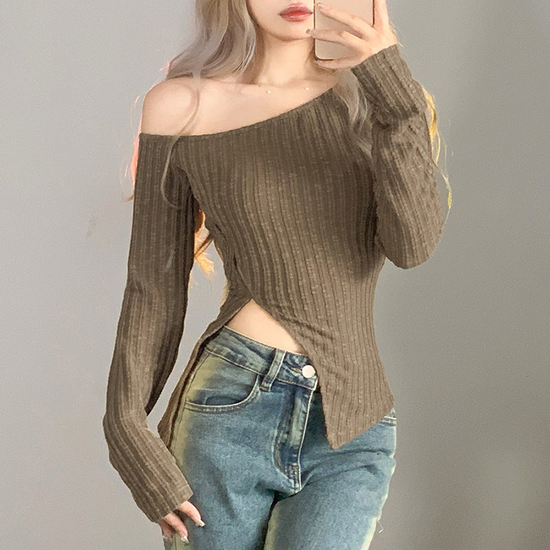 Slim Street Fashion Long Sleeve One Neck T-shirt For Women