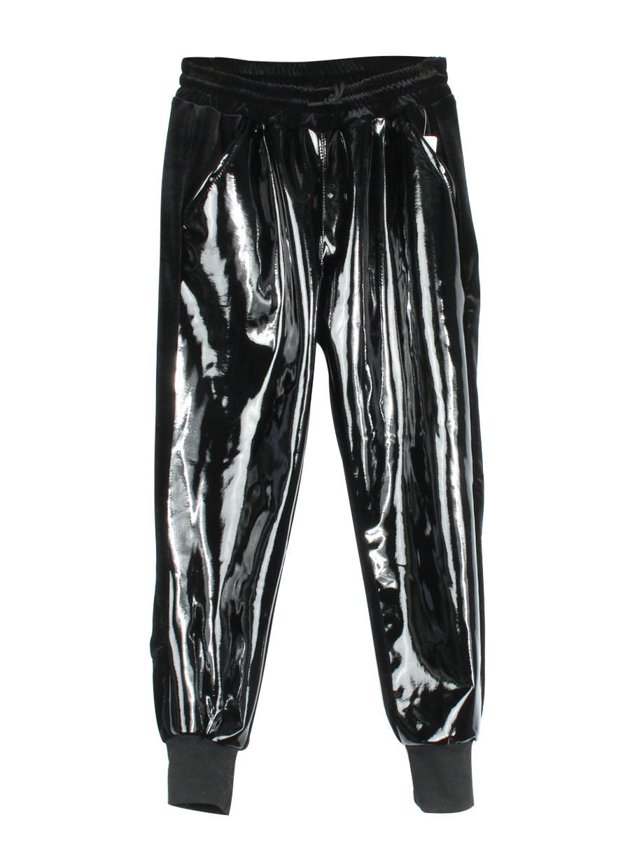 Elastic Waist Bright Leather Velvet Track Pants