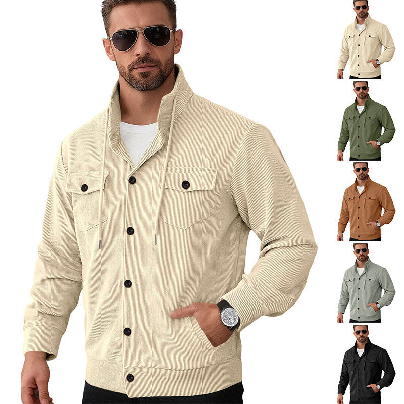 Sports Casual Polo Collar Corduroy Jacket For Men
