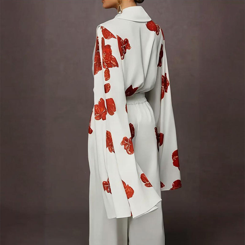 Driftwear Women’s Floral Print Mock Neck Long Sleeve Top & Wide Leg Pants Set