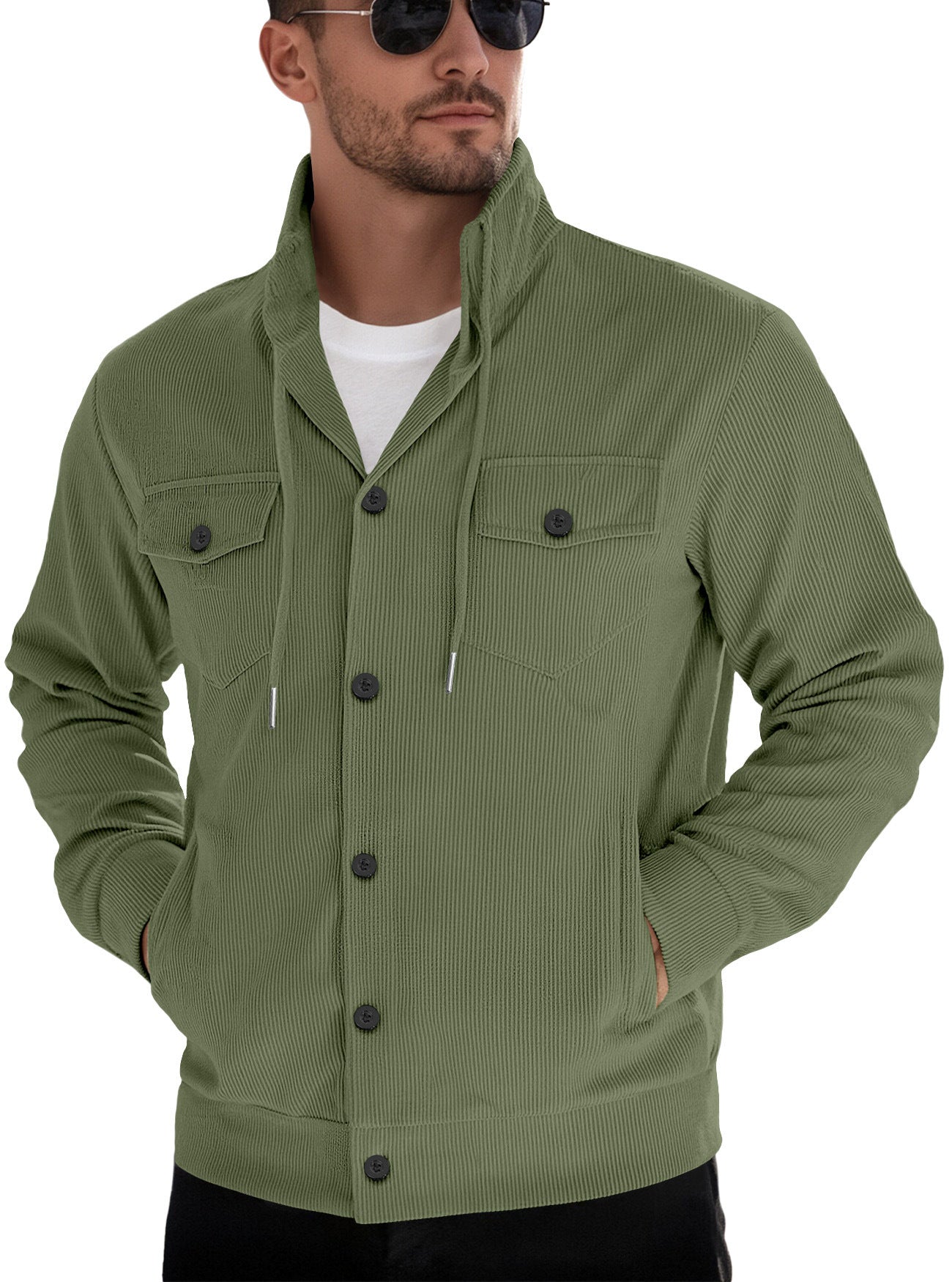 Sports Casual Polo Collar Corduroy Jacket For Men