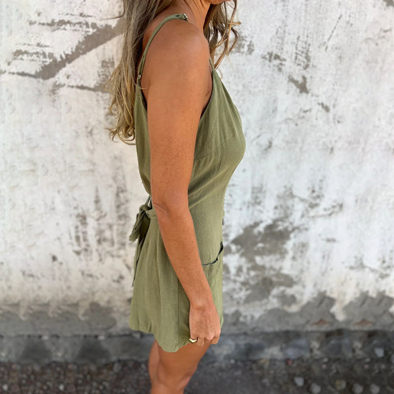 Womens Summer Casual Sleeveless Rompers Stylish Strappy Spaghetti Strap Loose Shorts Jumpsuit With Pockets