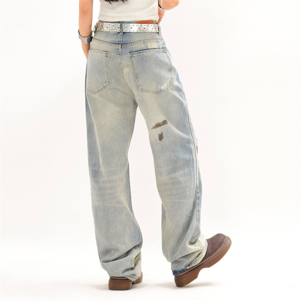 Punk Street Fashion Paint Splash Loose Distressed Beggar Straight-leg Trousers Men And Women