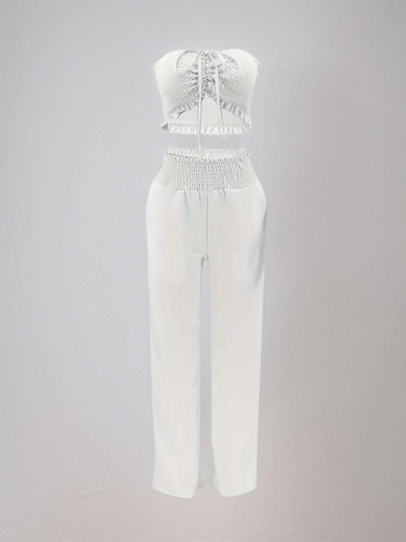 New Autumn Style Women's Two-piece Set, Featuring A Stylish Bow Design And Strapless Cover, Paired With A Stylish Pink Polyester Twopiece Set