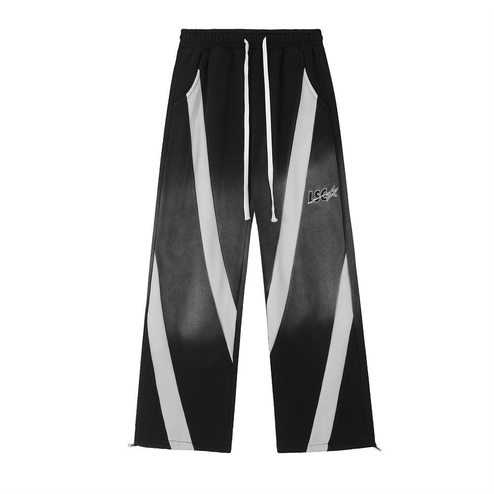 Black pants with white stripes on a white background