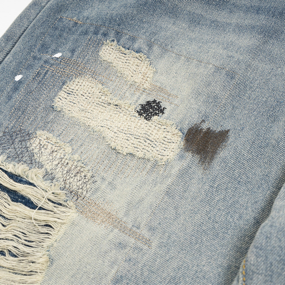 Punk Street Fashion Paint Splash Loose Distressed Beggar Straight-leg Trousers Men And Women